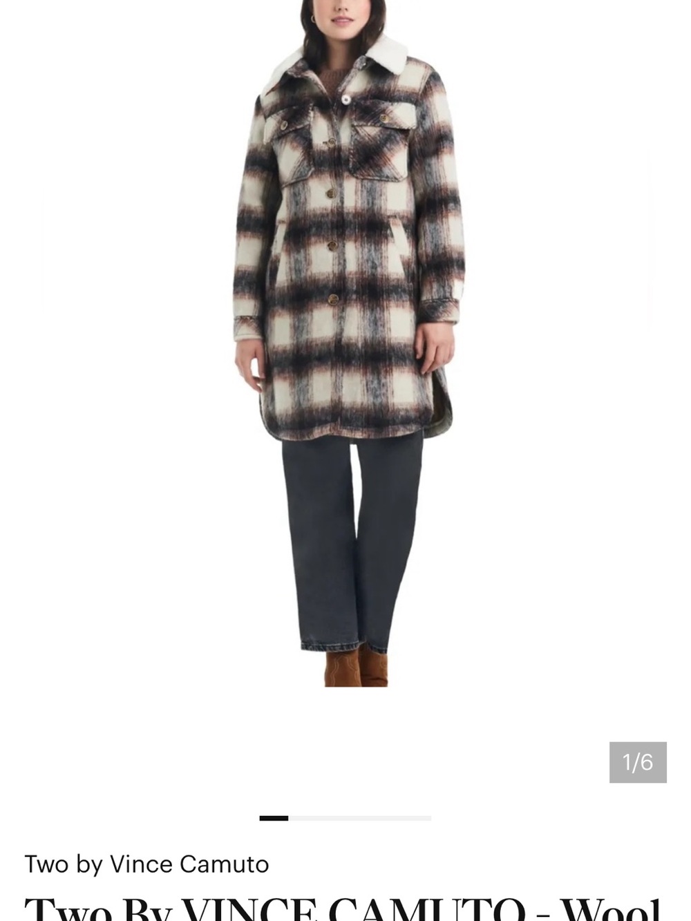 Two by Vince Camuto Plaid Wool-Blend Shacket in Cream, Black, Brown